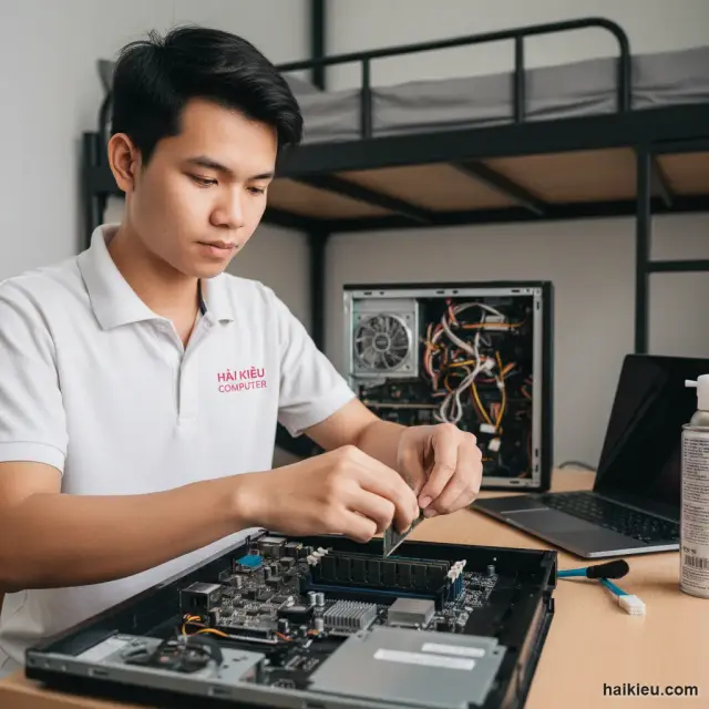 Kỹ thuật viên Hải Kiều kiểm tra PC tại nhà — Đà Nẵng